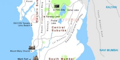 Kart av Mumbai turist steder