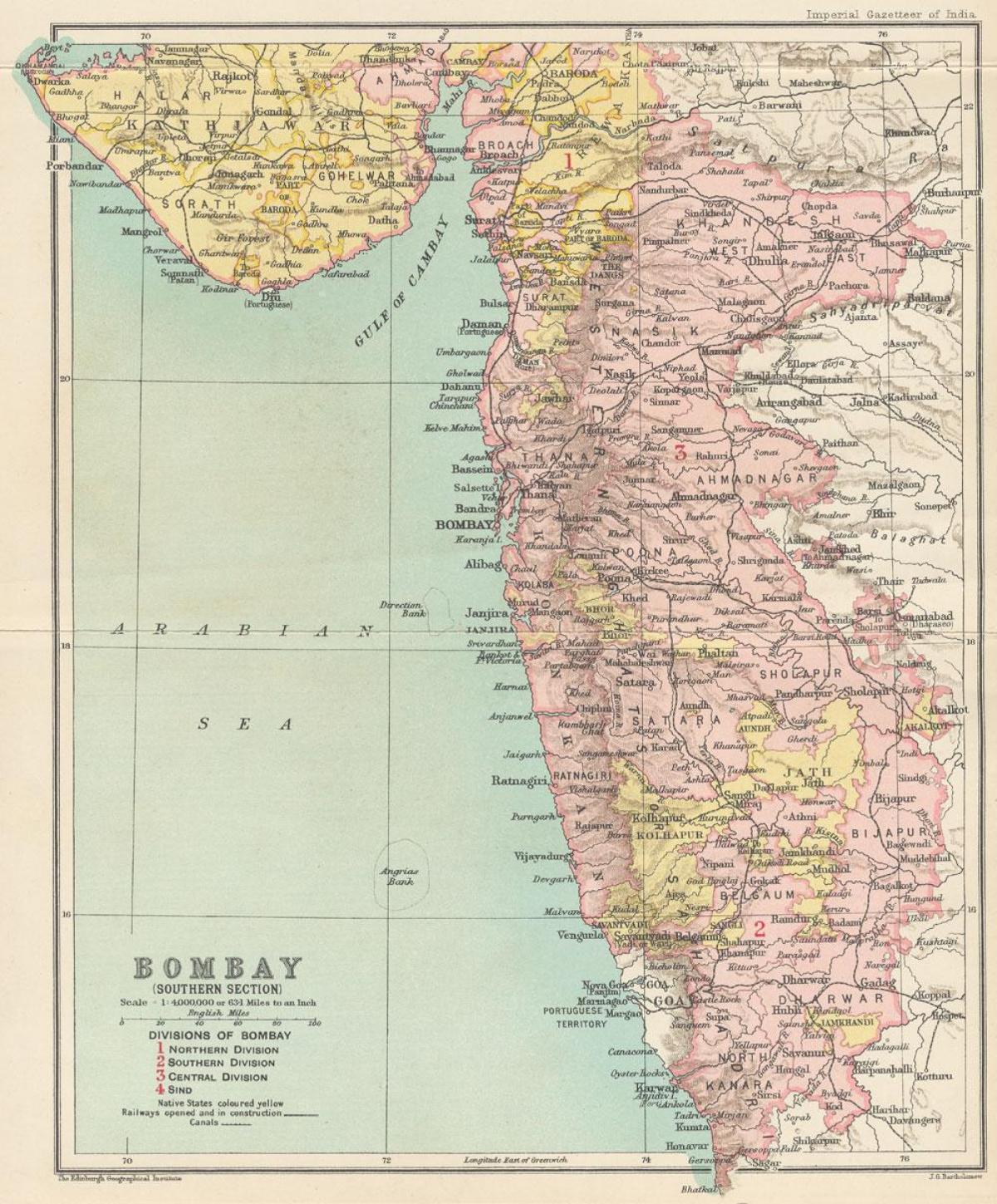 kart av Bombay presidentskap