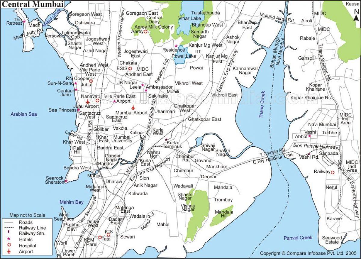 kart over sentrale Mumbai