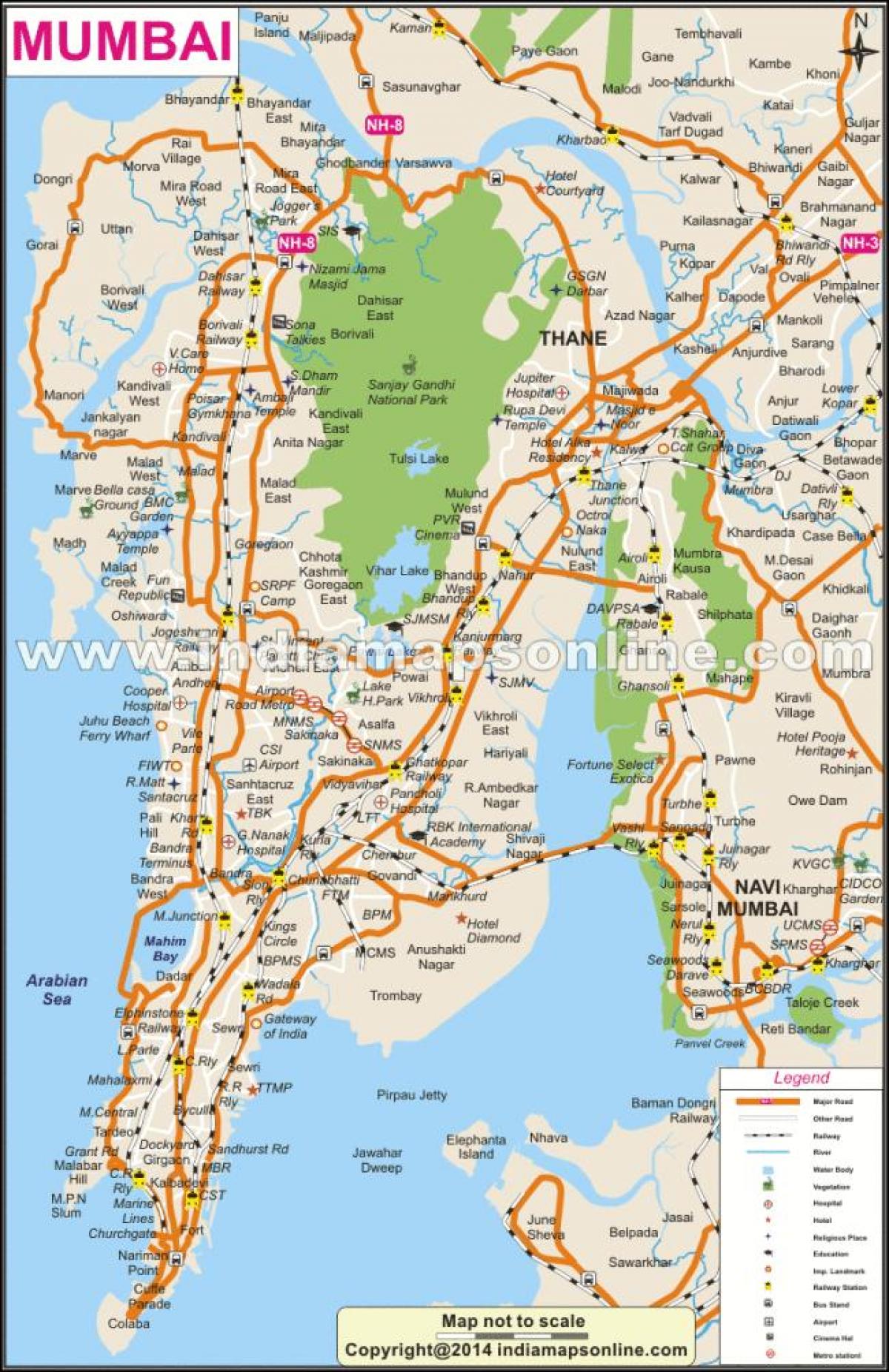 fysisk kart over Mumbai