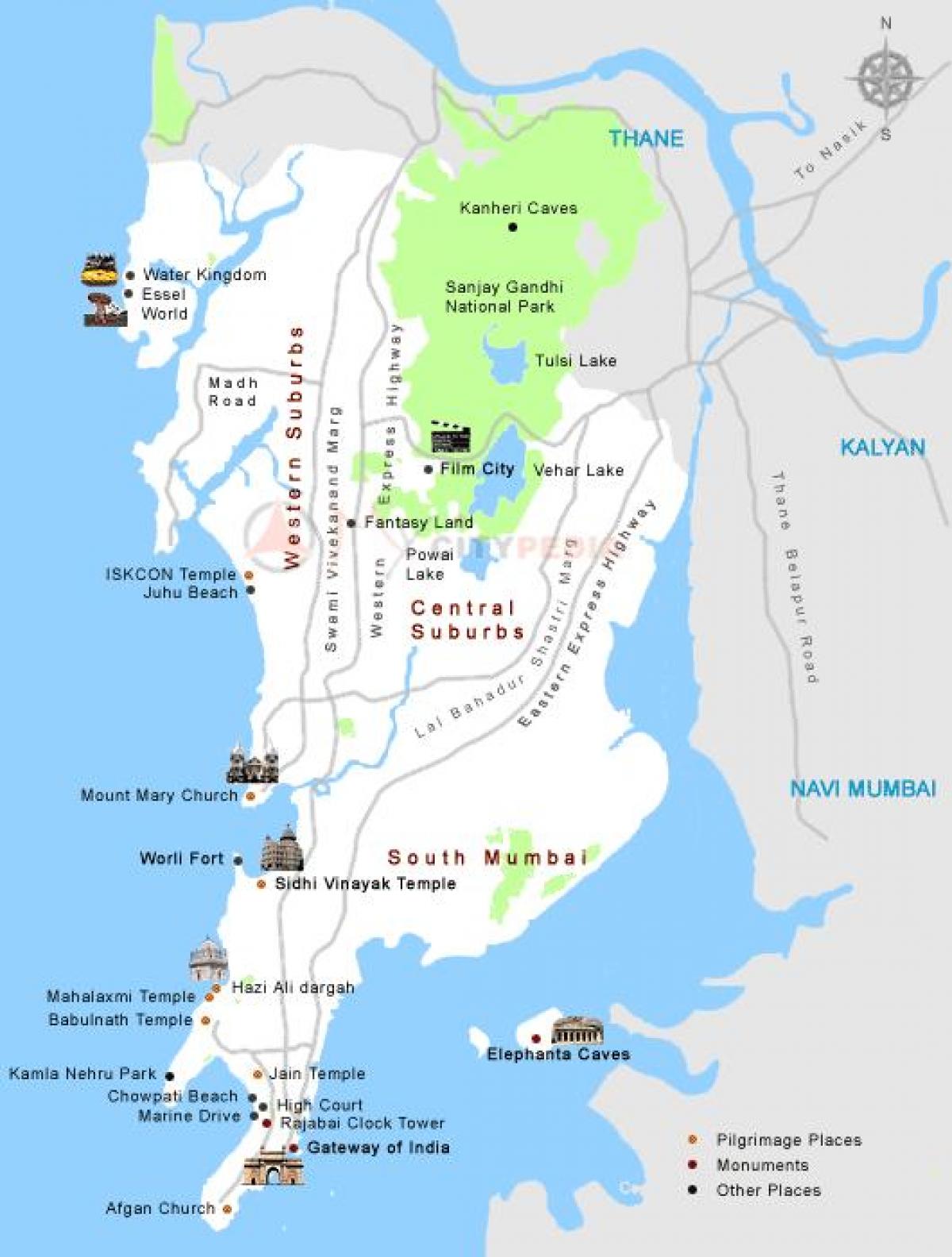 kart av Mumbai turist steder